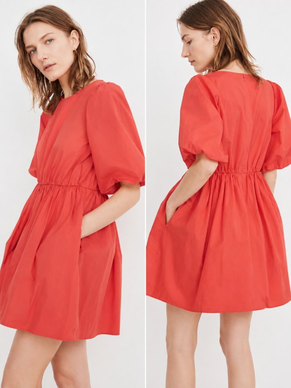 Madewell Poplin Bubble Sleeve Mini Dress Red Cotton Size 00 NWT